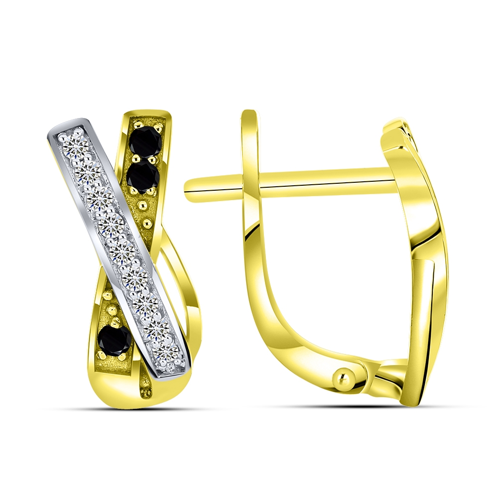 Náušnice z bieleho a zo žltého zlata s kameňmi ČIERNY SPINEL, SYN ZIRKÓN 5A- BIELY