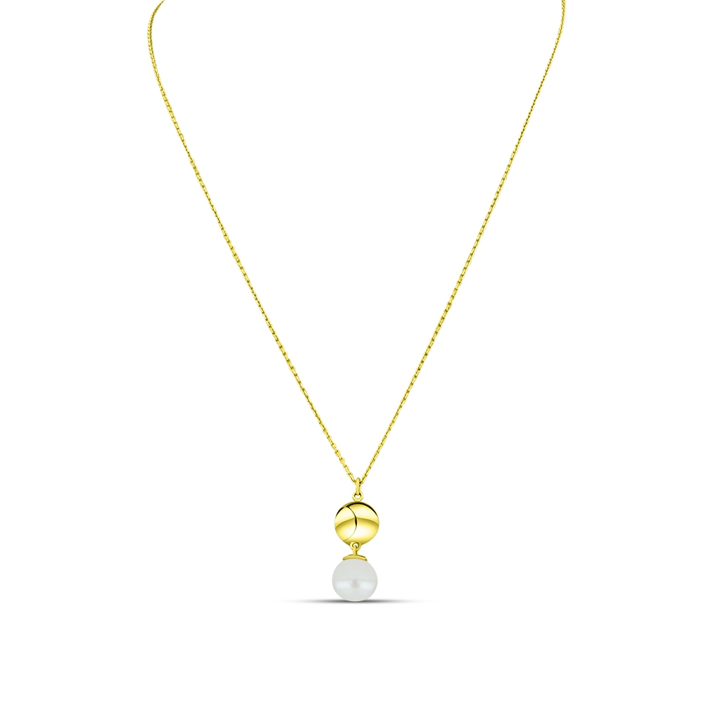 Náhrdelník zo žltého zlata s kameňmi RIEČNA BIELA PERLA