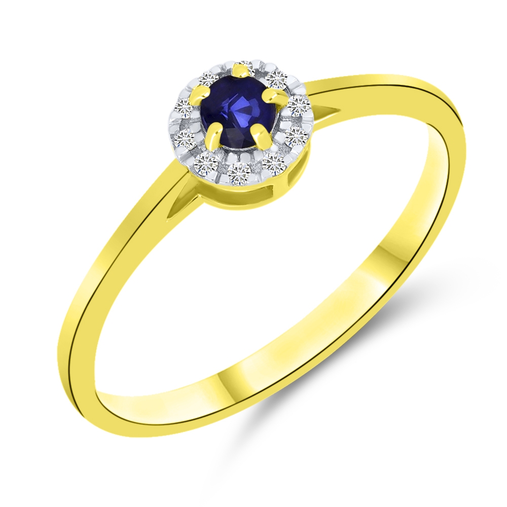 Prsteň zo žltého zlata s kameňmi ZAFÍR, DIAMANT
