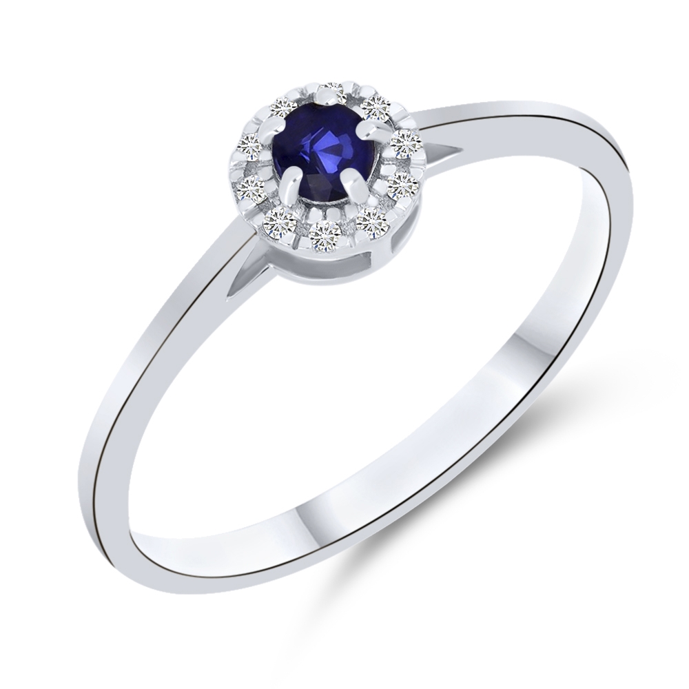 Prsteň z bieleho zlata s kameňmi ZAFÍR, DIAMANT