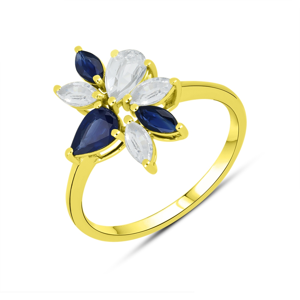 Prsteň zo žltého zlata s kameňmi ZAFÍR, Farba kubický zirkón