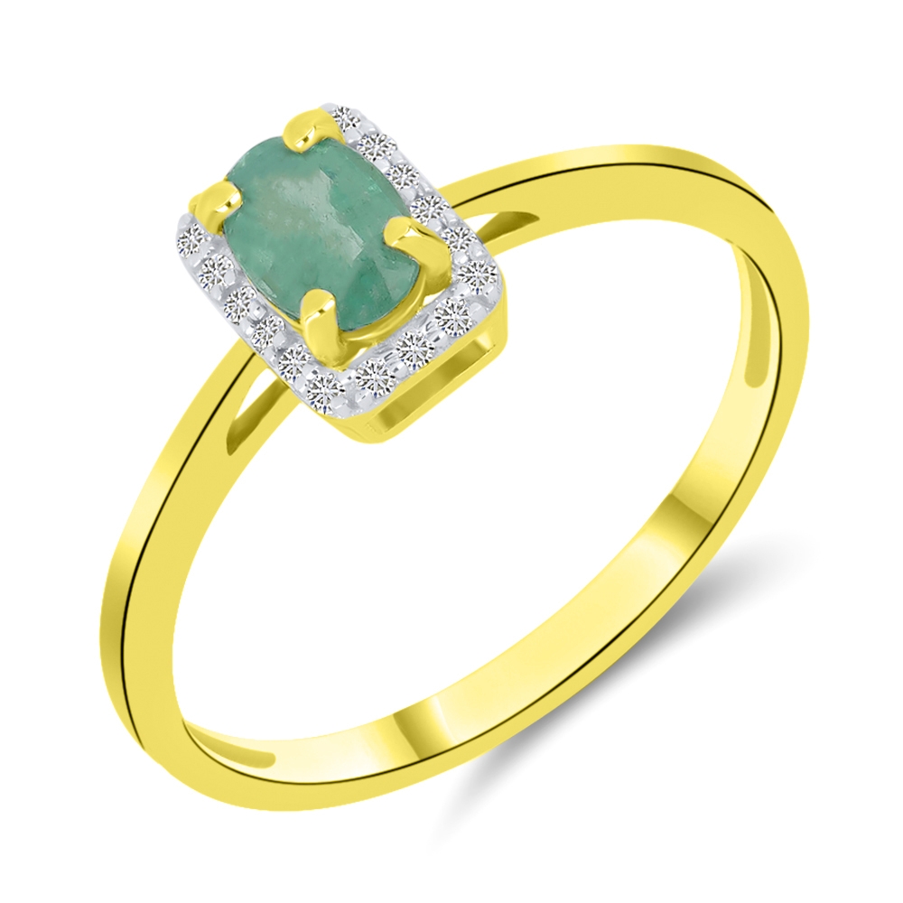 Prsteň zo žltého zlata s kameňmi SMARAGD- ZAMBIA, DIAMANT