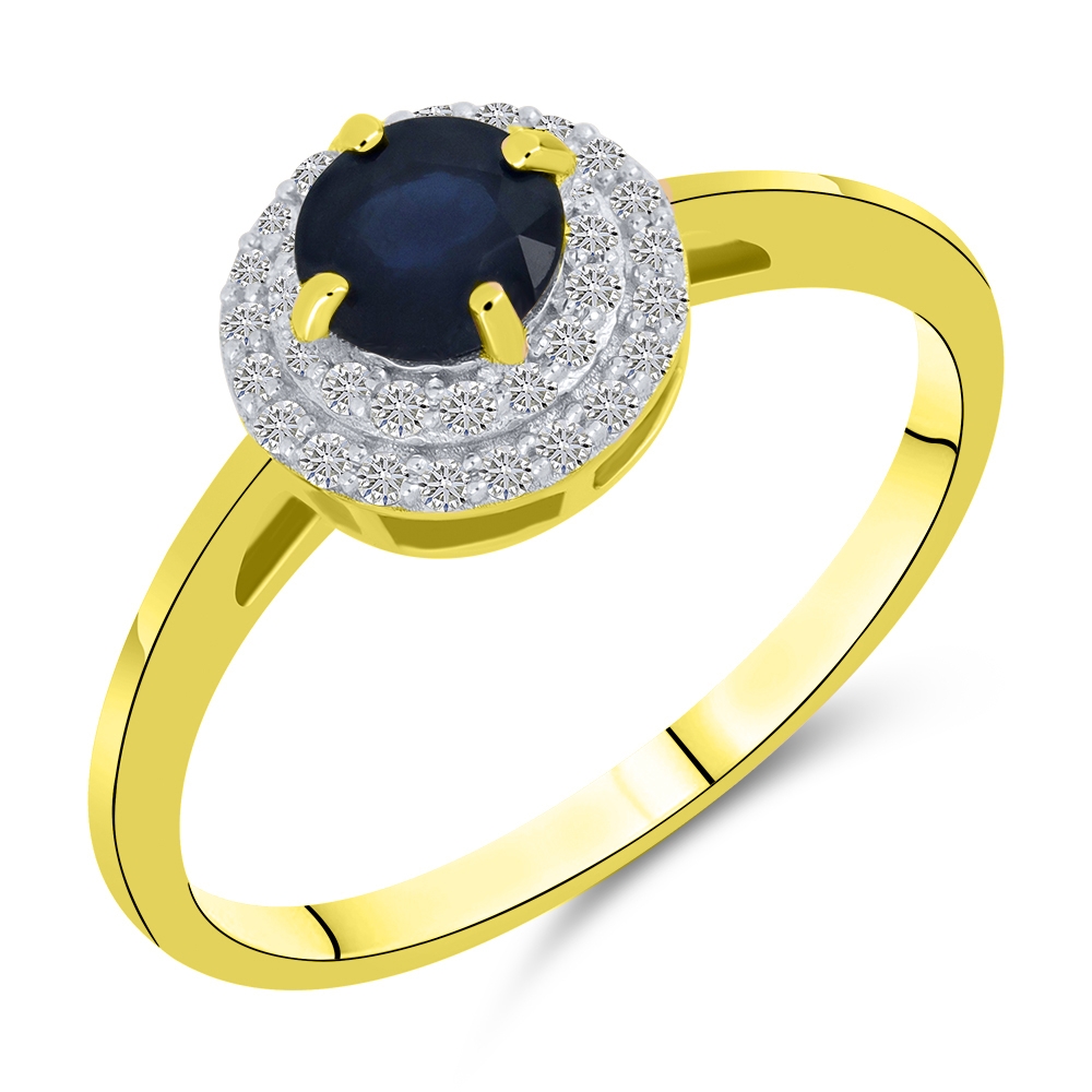 Prsteň zo žltého zlata s kameňmi ZAFÍR, DIAMANT