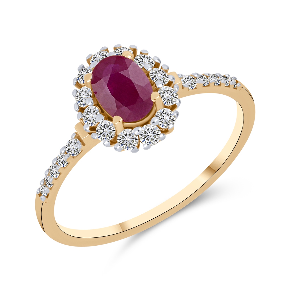 Prsteň z ružového zlata s kameňmi RUBÍN, DIAMANT