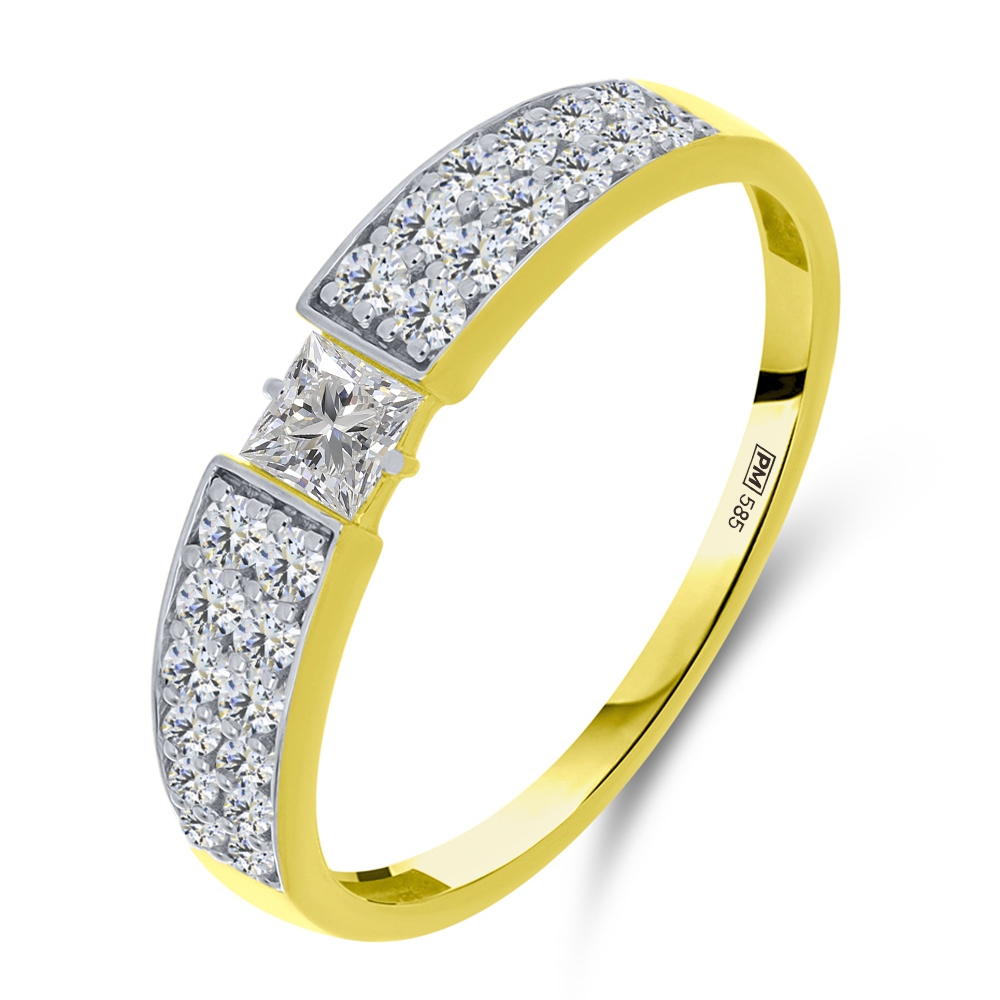 Prsteň z bieleho a zo žltého zlata s kameňmi SYN ZIRKÓN 5A- BIELY