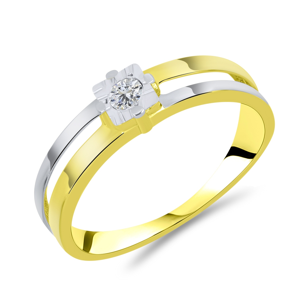 Prsteň z bieleho a zo žltého zlata s kameňmi SYN ZIRKÓN 5A- BIELY