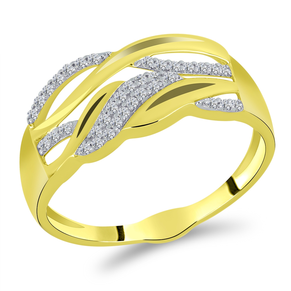 Prsteň z bieleho a zo žltého zlata s kameňmi SYN ZIRKÓN 5A- BIELY