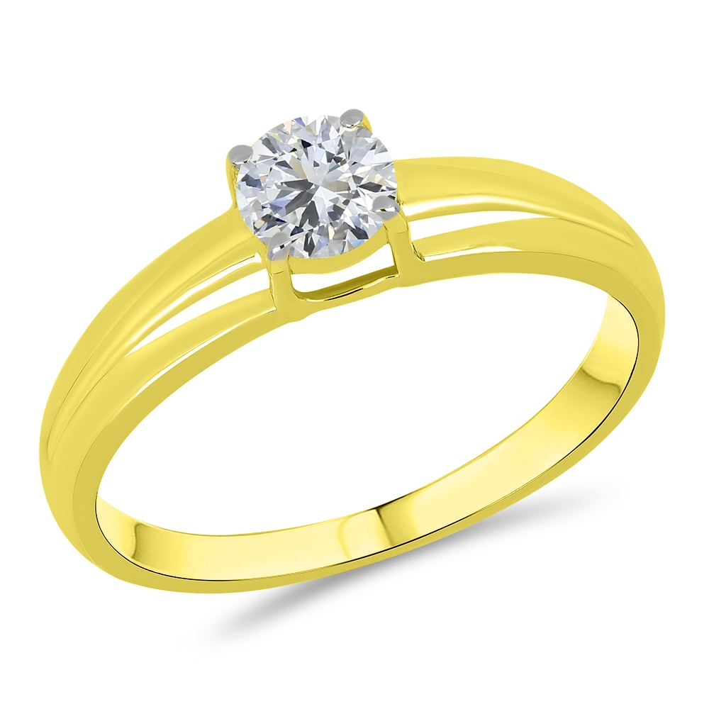 Prsteň zo žltého zlata s kameňmi SYN ZIRKÓN 5A- BIELY