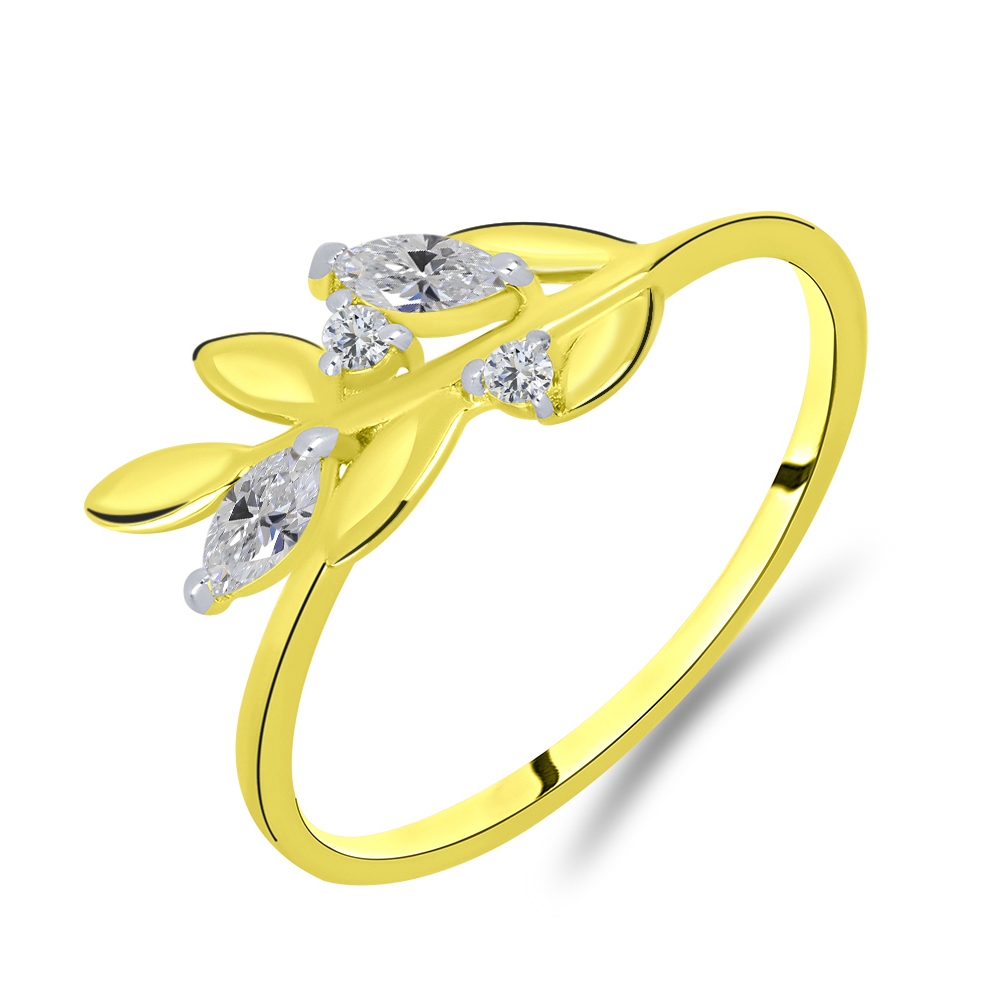 Prsteň z bieleho a zo žltého zlata s kameňmi SYN ZIRKÓN 5A- BIELY