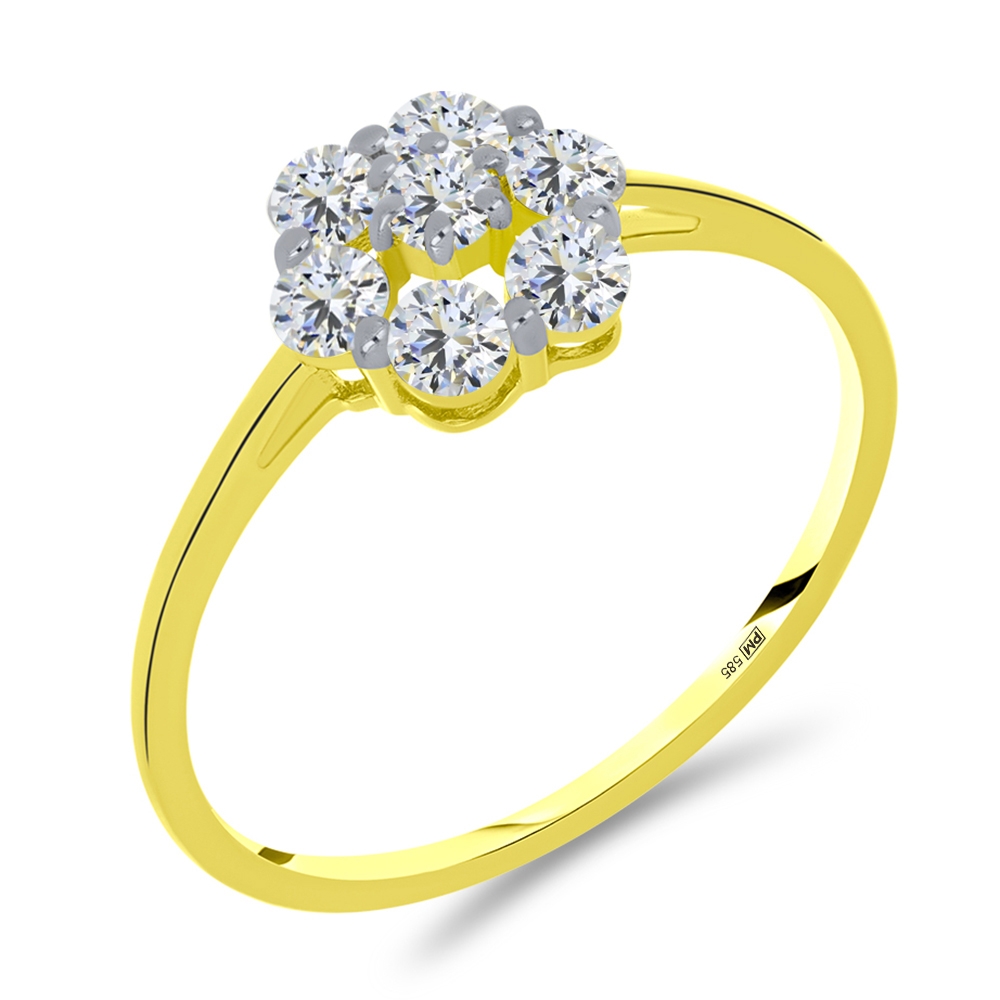 Prsteň z bieleho a zo žltého zlata s kameňmi SYN ZIRKÓN 5A- BIELY