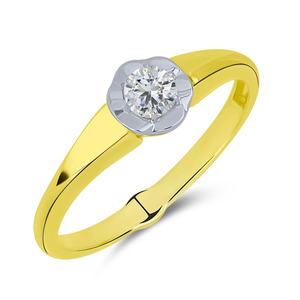 Prsteň z bieleho a zo žltého zlata s kameňmi SYN ZIRKÓN 5A- BIELY