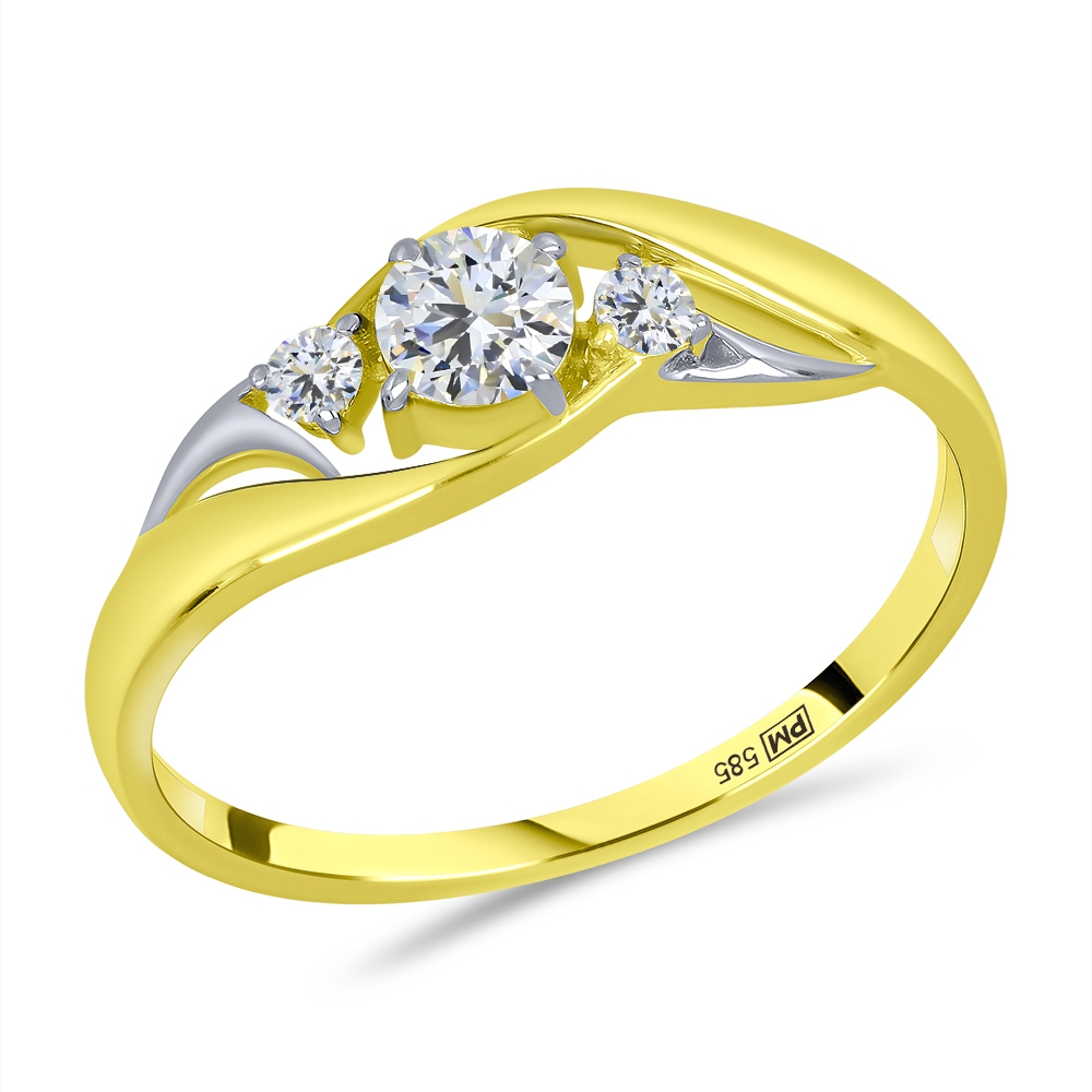 Prsteň z bieleho a zo žltého zlata s kameňmi SYN ZIRKÓN 5A- BIELY