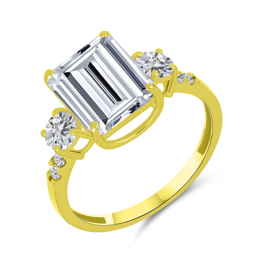 Prsteň zo žltého zlata s kameňmi KRIŠTAĽ, SYN ZIRKÓN 5A- BIELY