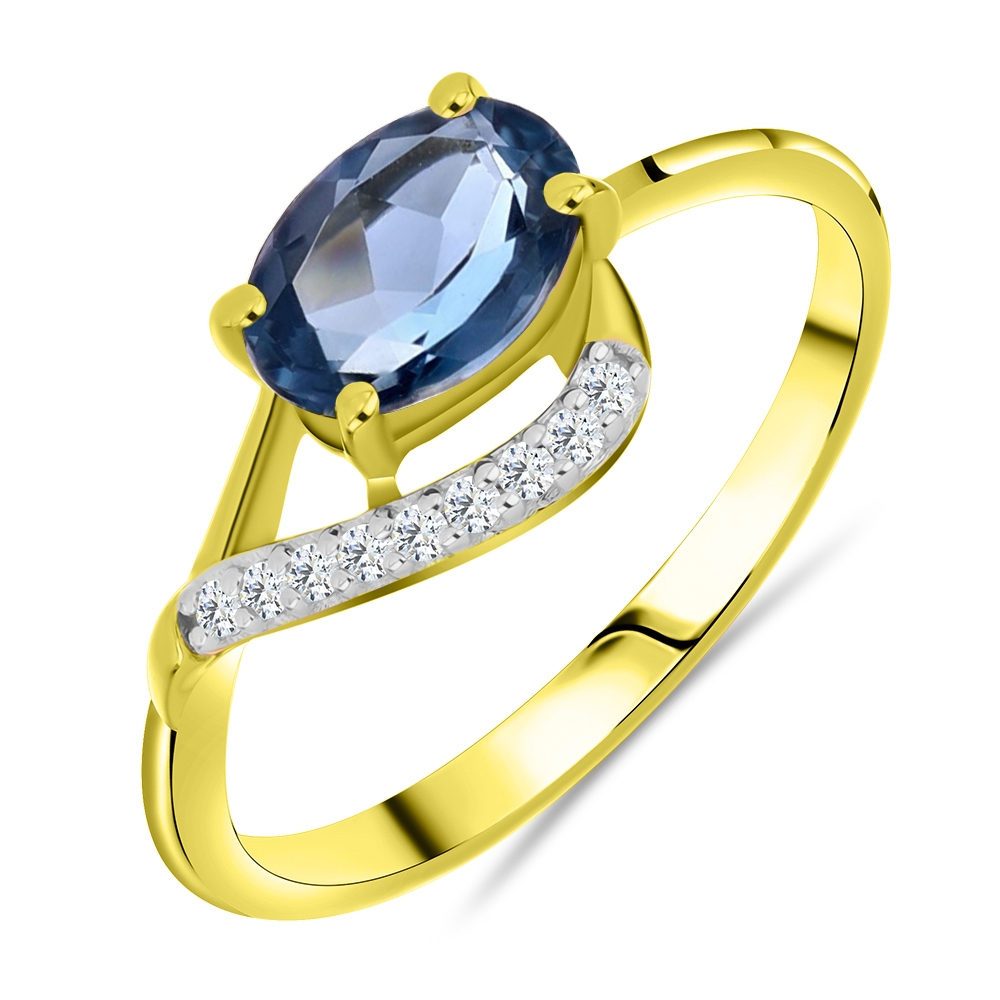 Prsteň z bieleho a zo žltého zlata s kameňmi TOPÁS- LONDON BLUE, SYN ZIRKÓN 5A- BIELY