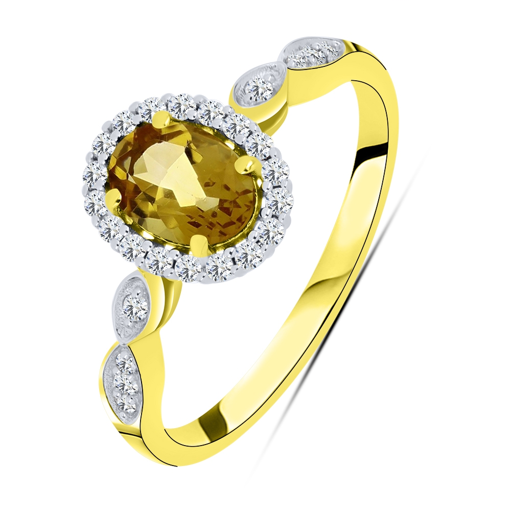 Prsteň z bieleho a zo žltého zlata s kameňmi CITRÍN, SYN ZIRKÓN 5A- BIELY
