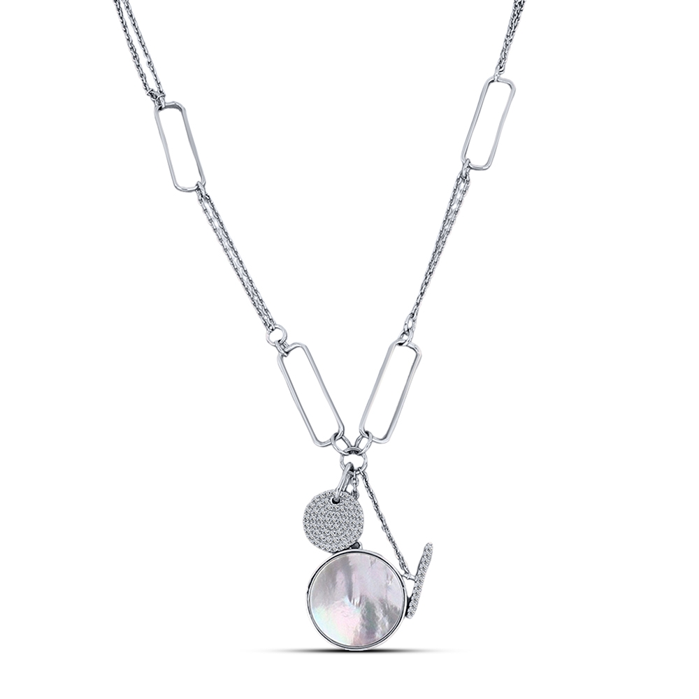 Náhrdelník z bieleho zo striebra s kameňmi PERLEŤ, SYN ZIRKÓN 5A- BIELY