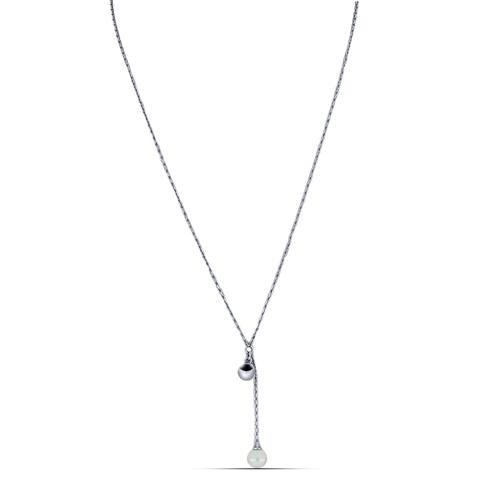 Náhrdelník  zo striebra s kameňmi KULT. RIEČNA PERLA- BIELA