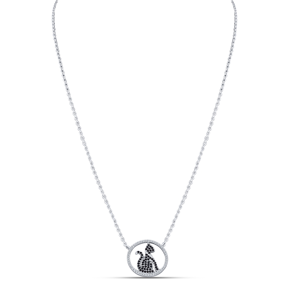 Náhrdelník  zo striebra s kameňmi SYN ZIRKÓN 5A- BIELY, ČIERNY SPINEL