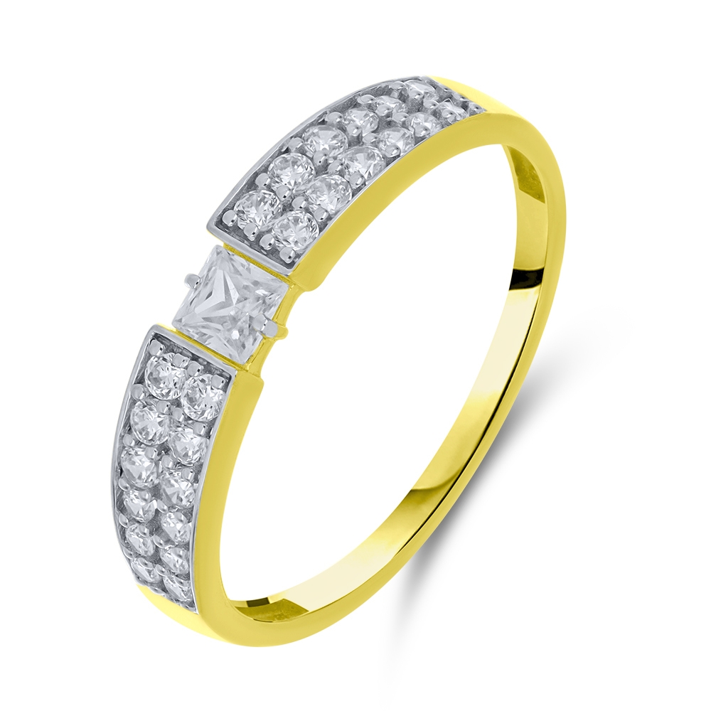 Prsteň zo žltého zlata s kameňmi SYN ZIRKÓN 5A- BIELY