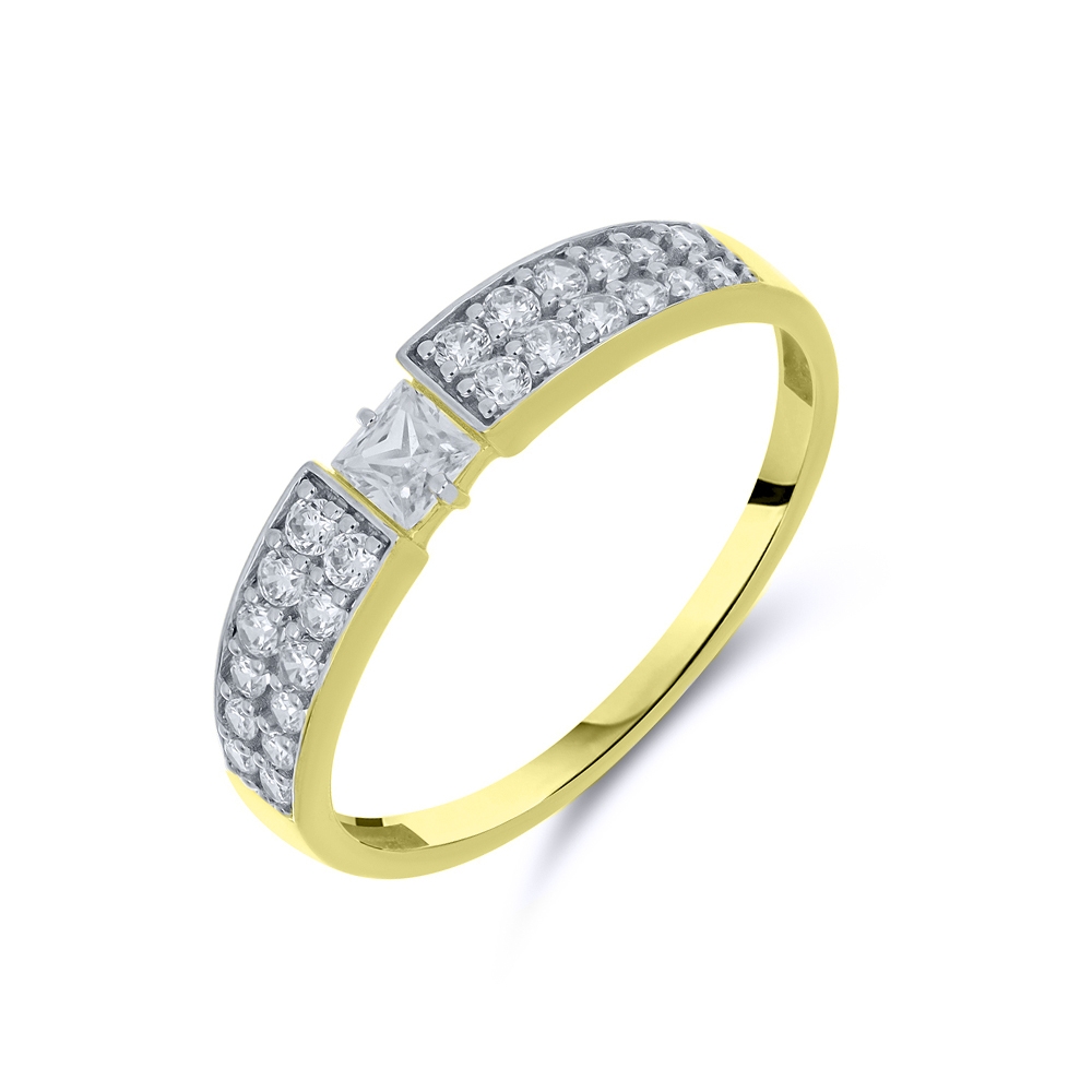 Prsteň z zlata žltá s kameňmi Bezfarebný kubický zirkón