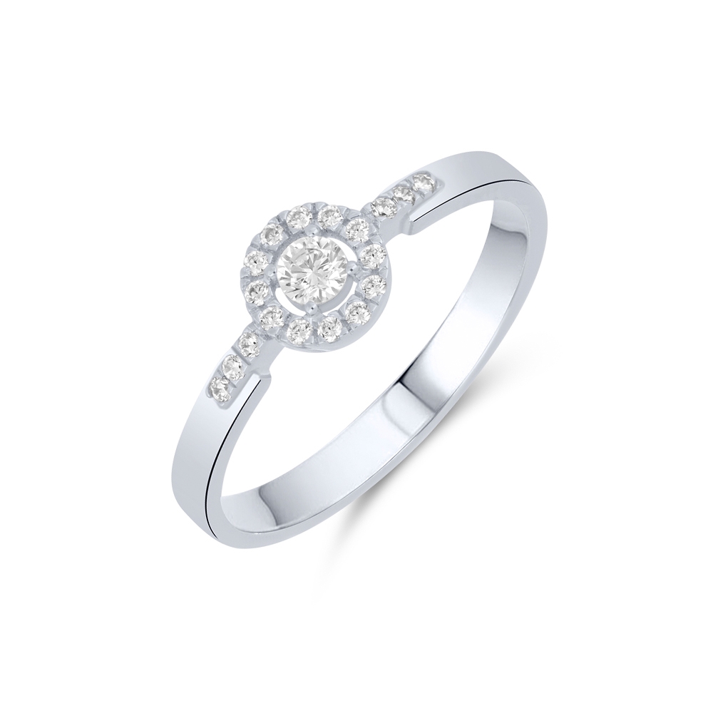 Prsteň z zlata biela s kameňmi Bezfarebný kubický zirkón