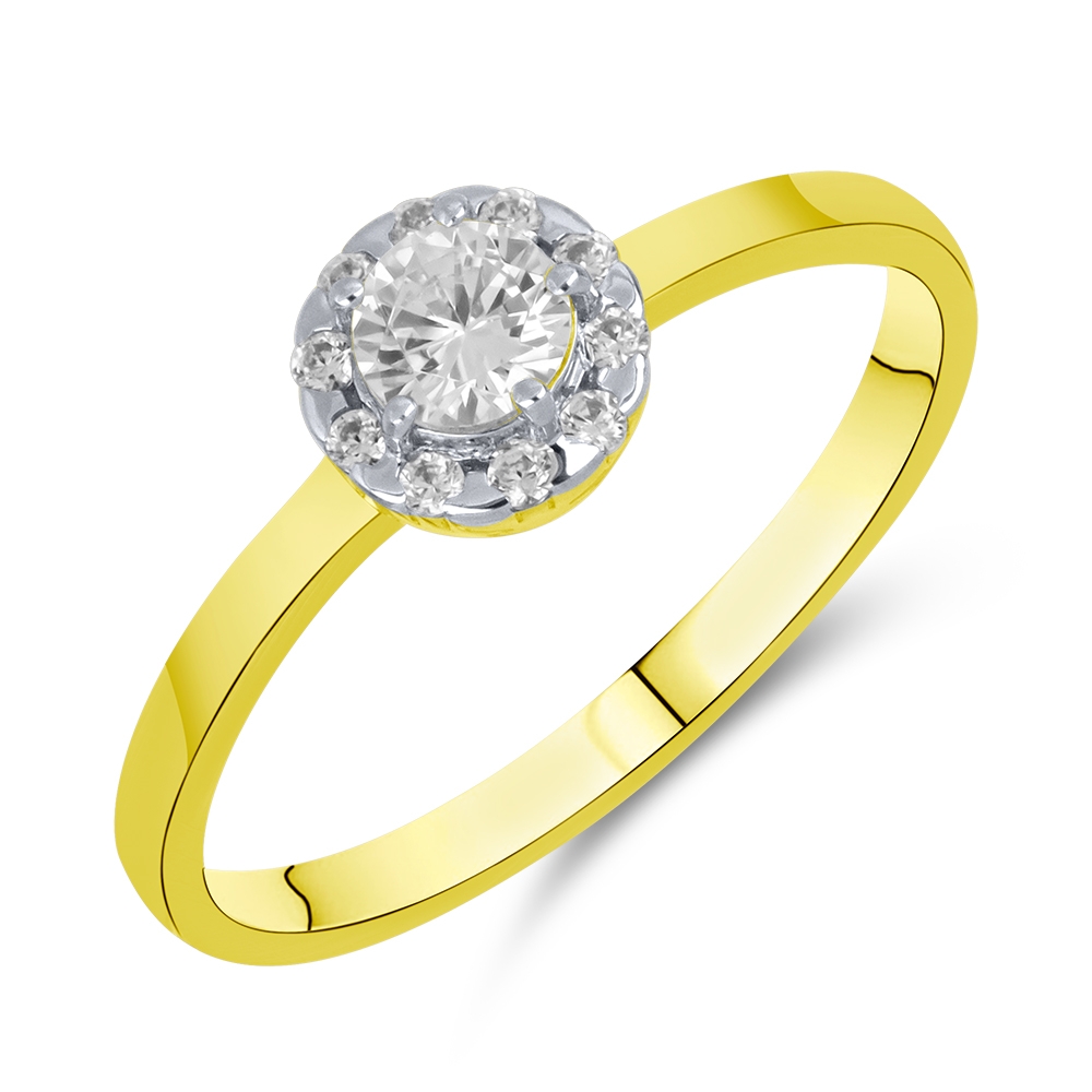 Prsteň zo žltého zlata s kameňmi SYN ZIRKÓN 5A- BIELY