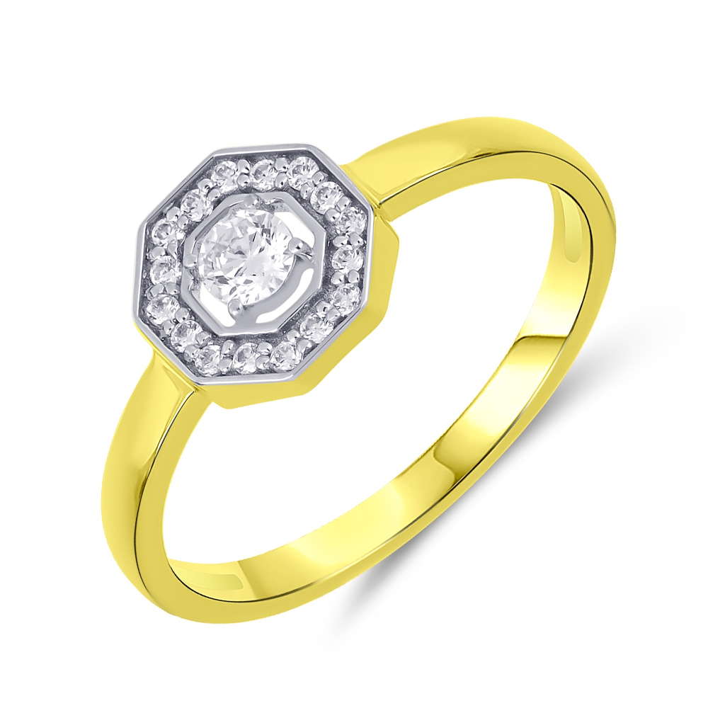 Prsteň zo žltého zlata s kameňmi SYN ZIRKÓN 5A- BIELY