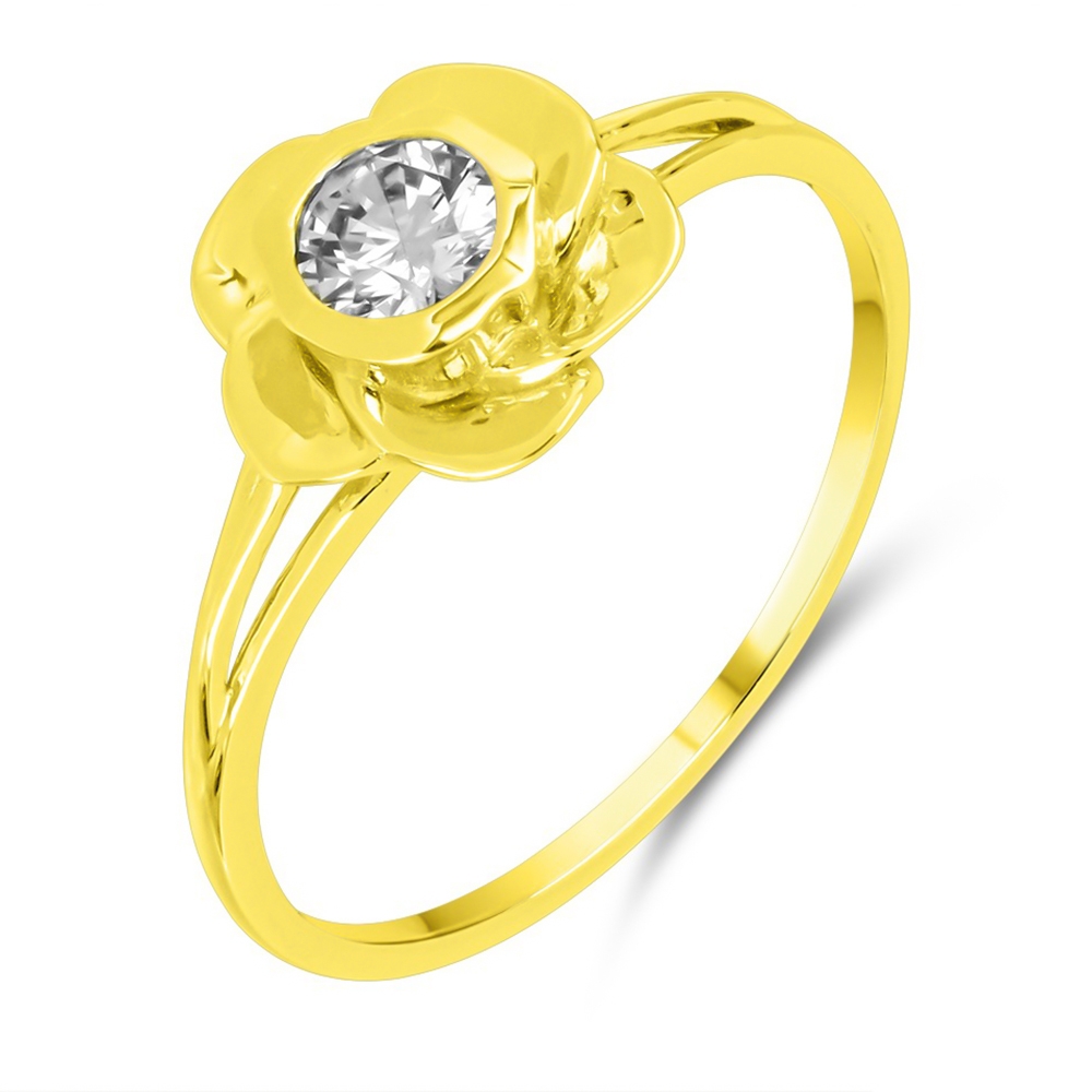 Prsteň zo žltého zlata s kameňmi SYN ZIRKÓN 5A- BIELY