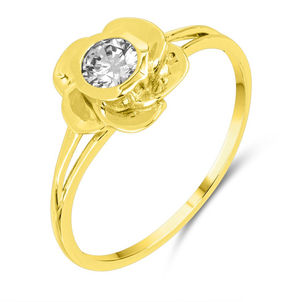 Prsteň zo žltého zlata s kameňmi SYN ZIRKÓN 5A- BIELY