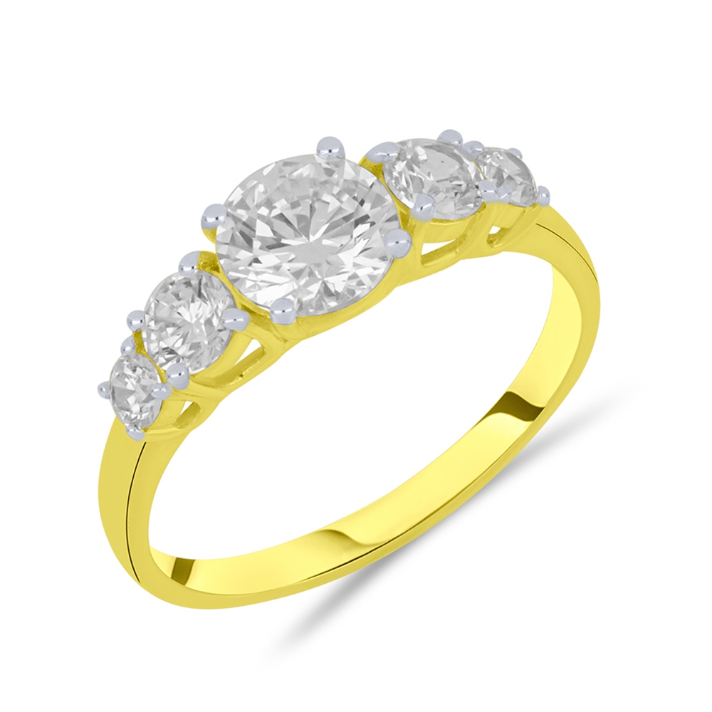 Prsteň zo žltého zlata s kameňmi SYN ZIRKÓN 5A- BIELY