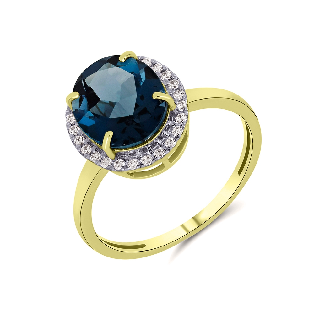 Prsteň z zlata žltá s kameňmi Opál, Bezfarebný kubický zirkón