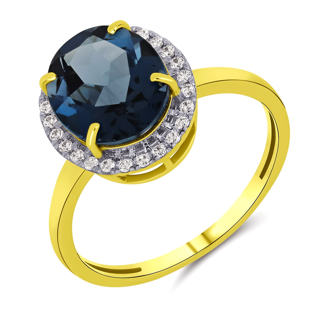Prsteň z bieleho a zo žltého zlata s kameňmi TOPÁS- LONDON BLUE, SYN ZIRKÓN 5A- BIELY