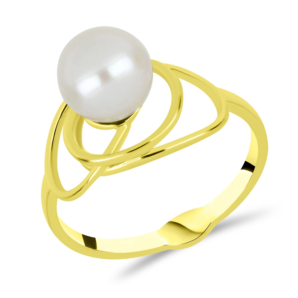 Prsteň zo žltého zlata s kameňmi RIEČNA BIELA PERLA