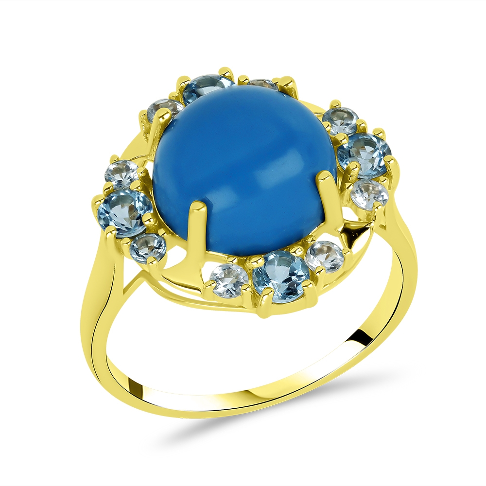Prsteň zo žltého zlata s kameňmi SYN MODRÝ TYRKYS, Topás SWISS BLUE
