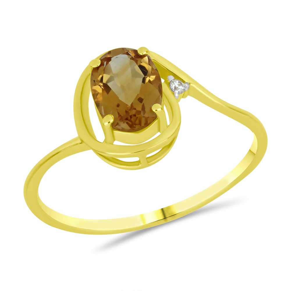 Prsteň zo žltého zlata s kameňmi Korund (rubín), Swarovski