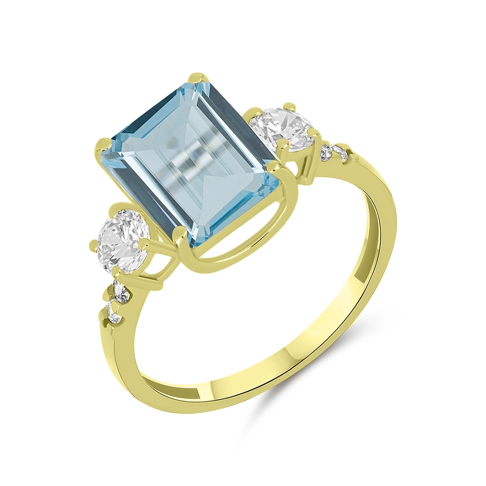 Prsteň z zlata biela s kameňmi Topás, Bezfarebný kubický zirkón