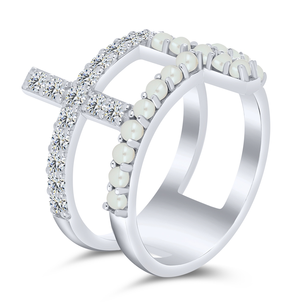 Prsteň  zo striebra s kameňmi RIEČNA BIELA PERLA