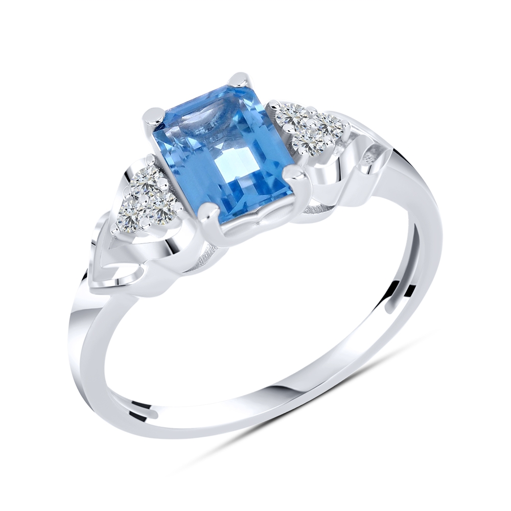 Prsteň  zo striebra s kameňmi Topás SWISS BLUE, SYN ZIRKÓN 5A- BIELY