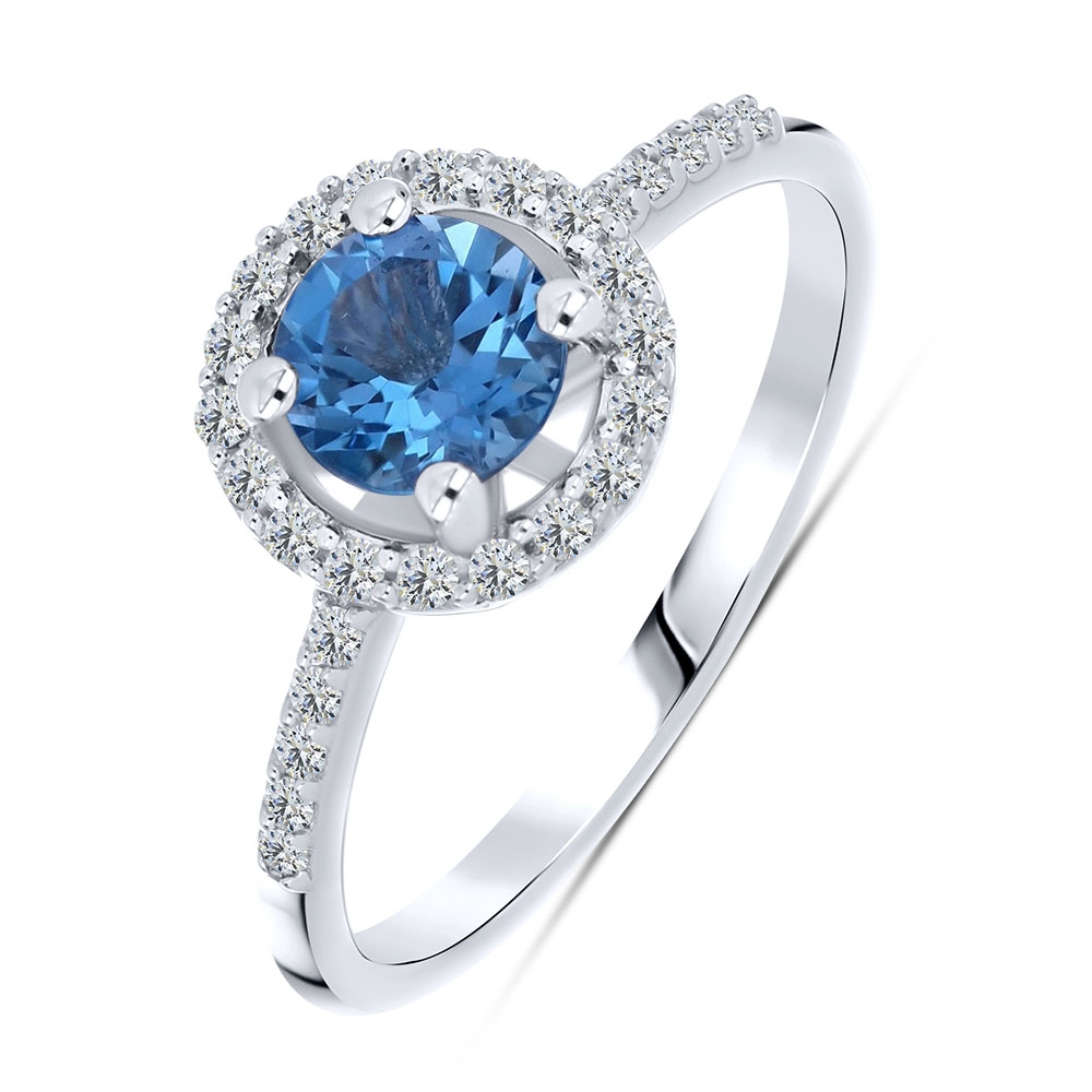 Prsteň  zo striebra s kameňmi Topás SWISS BLUE, SYN ZIRKÓN 5A- BIELY