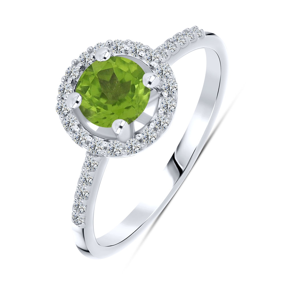 Prsteň  zo striebra s kameňmi PERIDOT, SYN ZIRKÓN 5A- BIELY