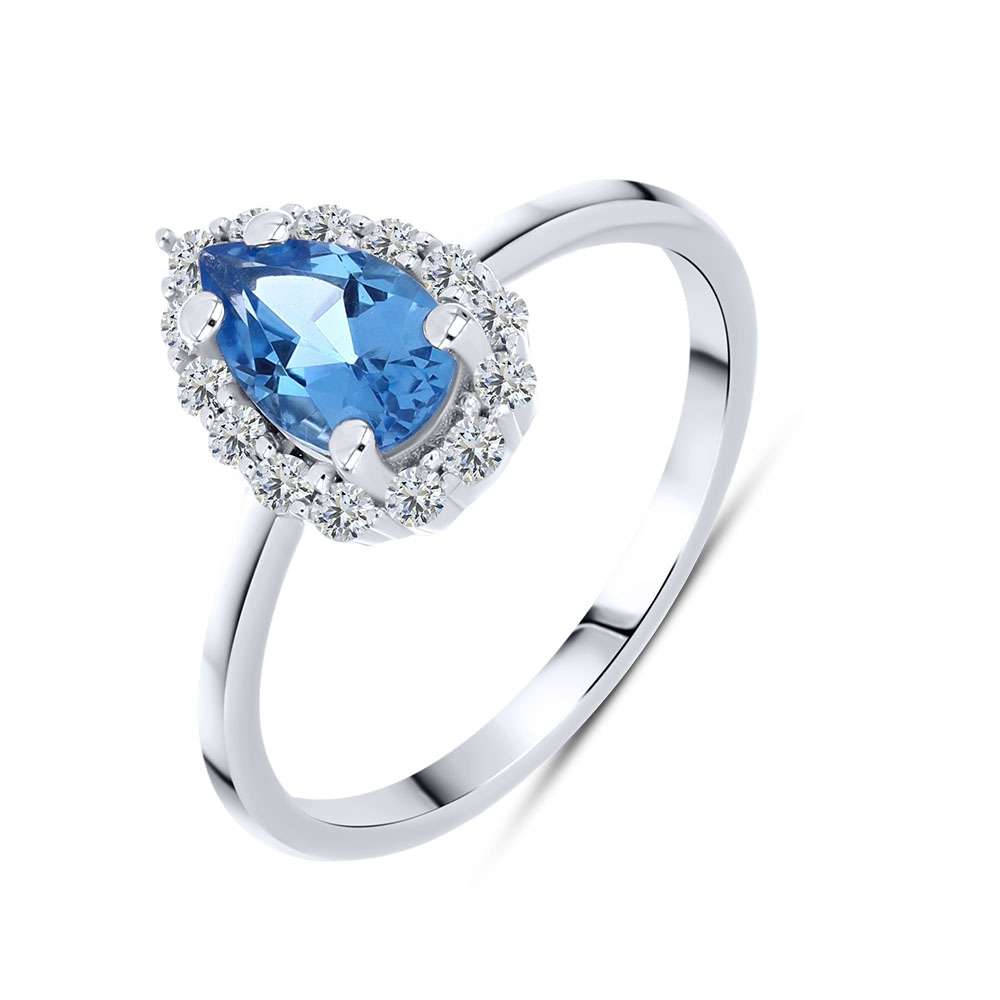 Prsteň  zo striebra s kameňmi Topás SWISS BLUE, SYN ZIRKÓN 5A- BIELY