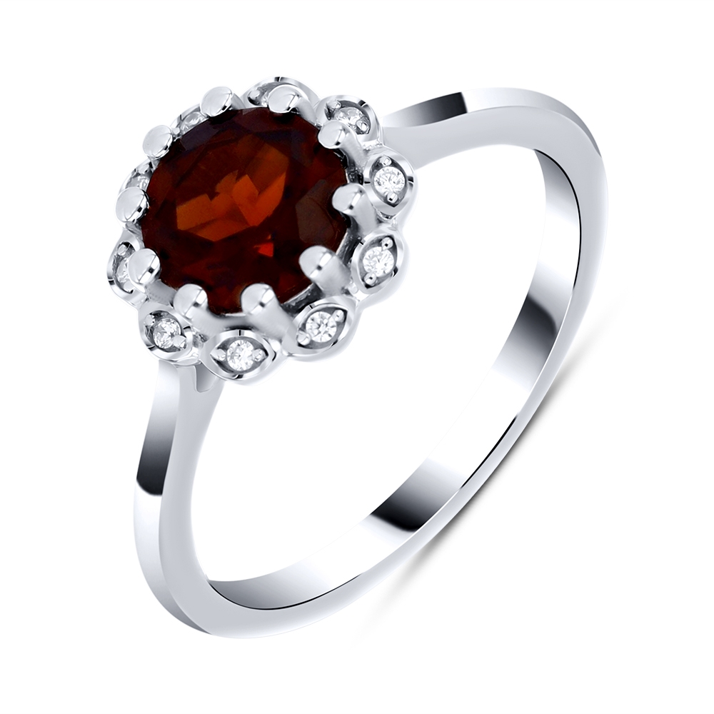 Prsteň  zo striebra s kameňmi GRANÁT, SYN ZIRKÓN 5A- BIELY