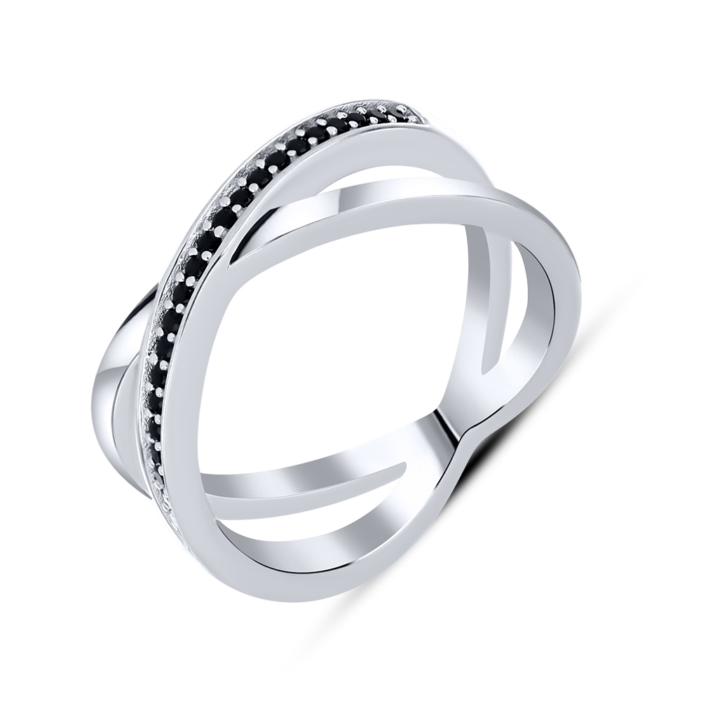 Prsteň  zo striebra s kameňmi ČIERNY SPINEL, SYN ZIRKÓN 5A- BIELY