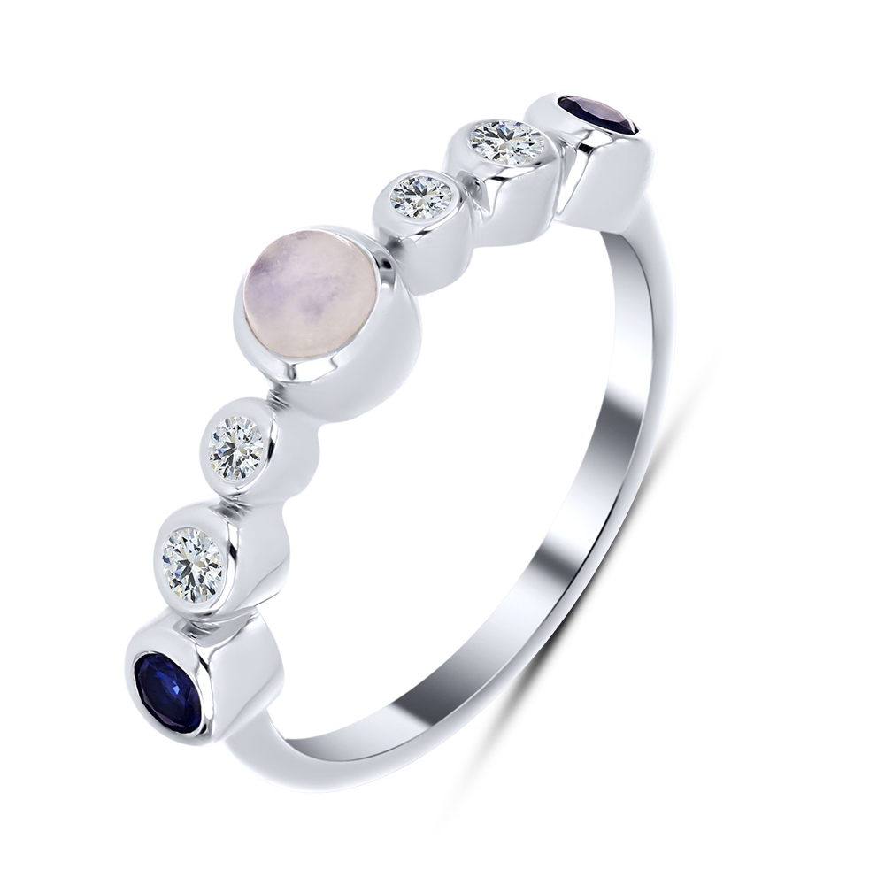 Prsteň  zo striebra s kameňmi MESAČNÝ KAMEŇ,  a SYN ZIRKÓN 5A- BIELY