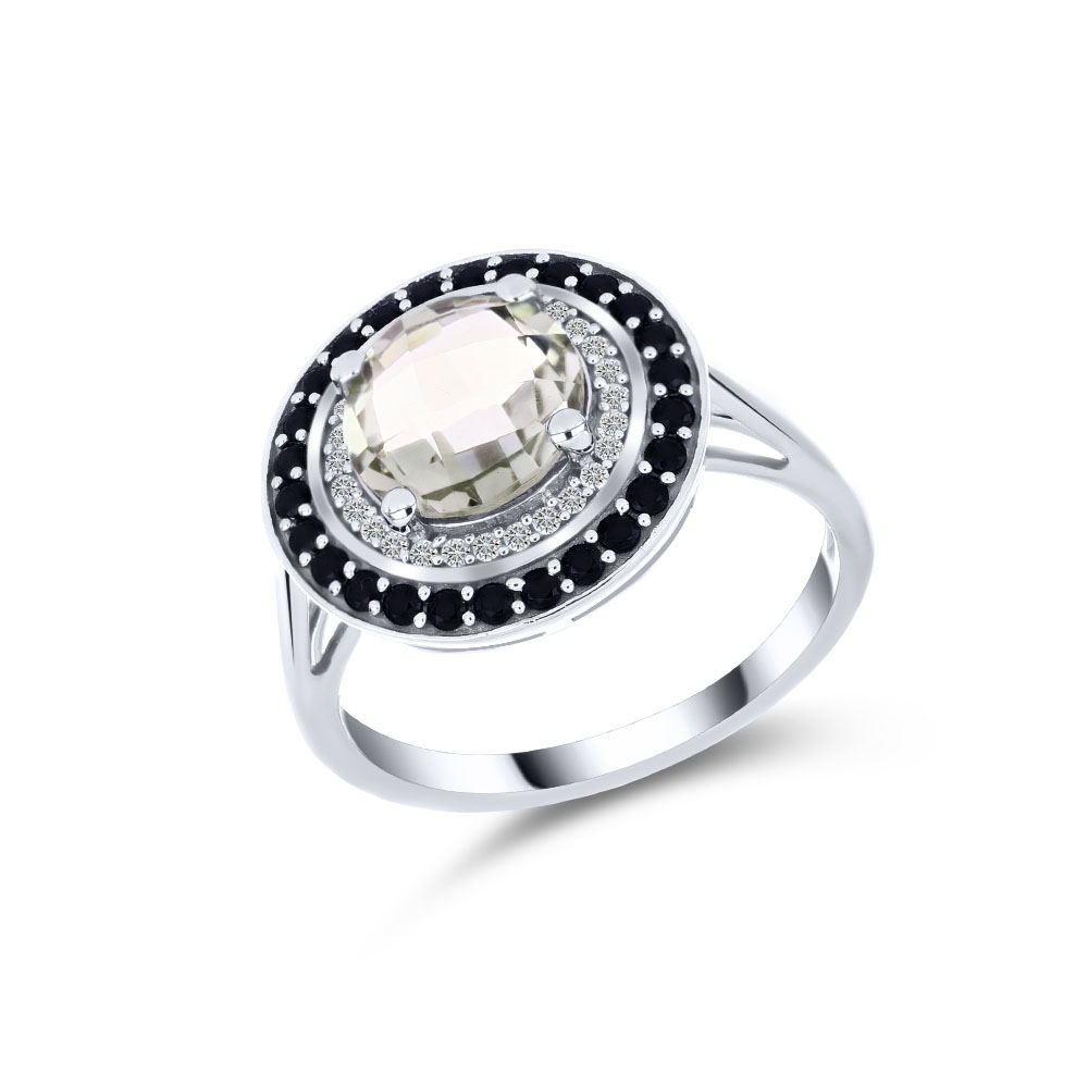 Prsteň  zo striebra s kameňmi ZELENÝ AMETYST,  a SYN ZIRKÓN 5A- BIELY