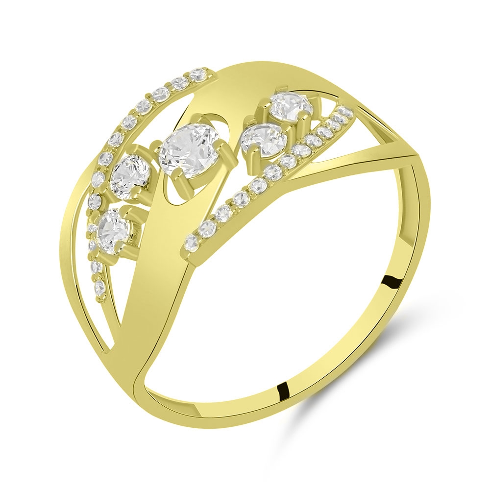 Prsteň zo žltého zlata s kameňmi SYN ZIRKÓN 5A- BIELY