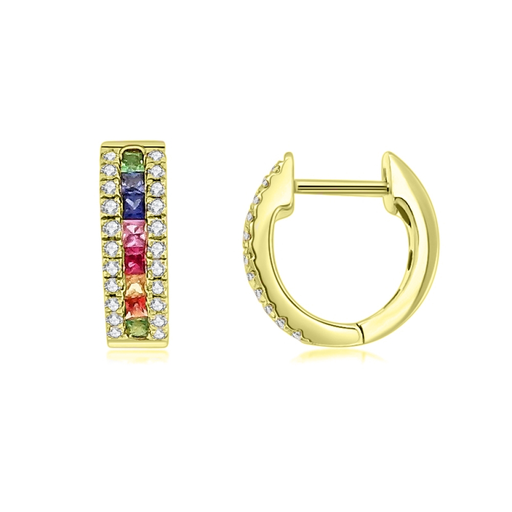 Náušnice zo žltého zlata s kameňmi Diamant, Zafír