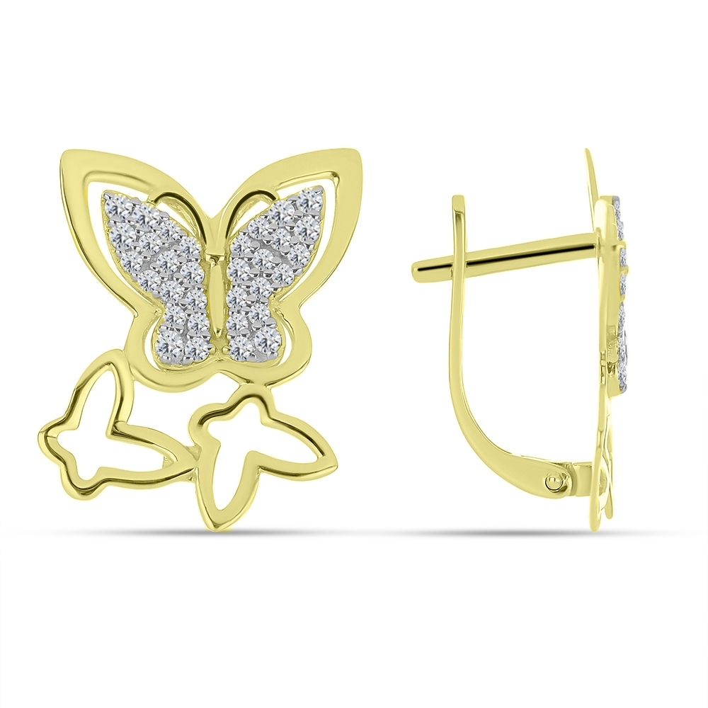 Náušnice zo žltého zlata s kameňmi SYN ZIRKÓN 5A- BIELY