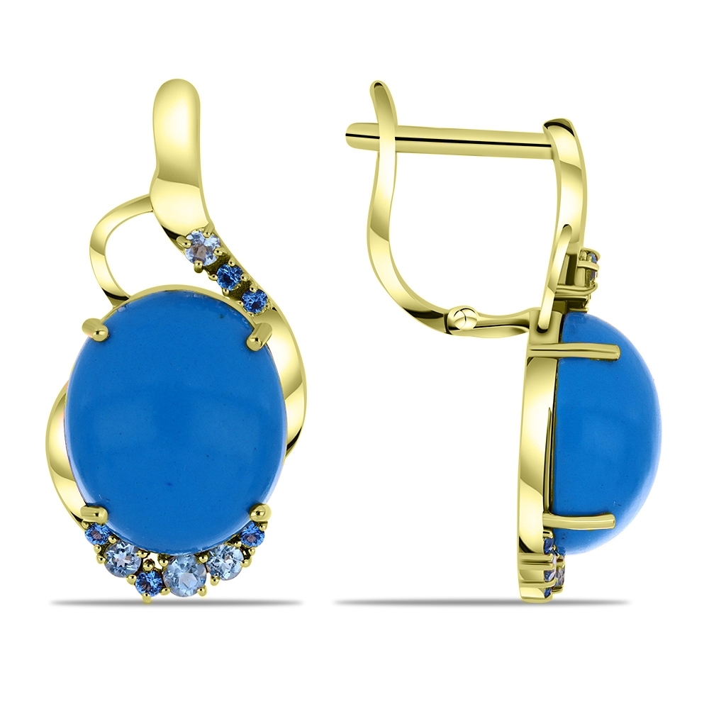 Náušnice zo žltého zlata s kameňmi SYN MODRÝ TYRKYS, Topás SWISS BLUE