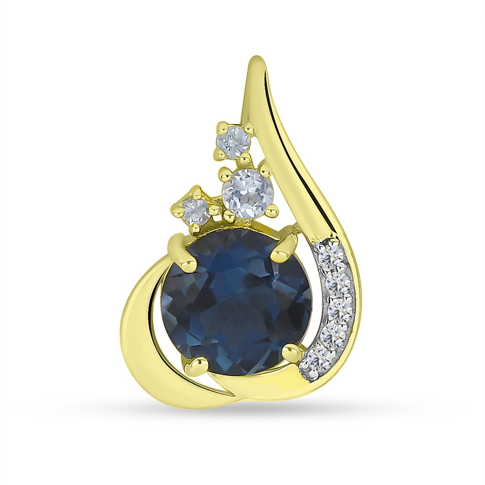 Prívesok zo žltého zlata s kameňmi TOPÁS- LONDON BLUE, Topás SWISS BLUE a SYN ZIRKÓN 5A- BIELY